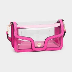 Pink Transparent Clear Rectangle Bag Purse Shoulder Leather Casual See Through